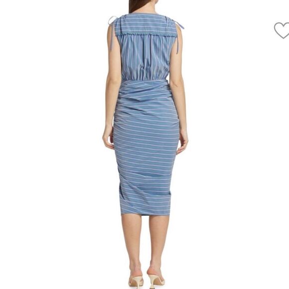 New VERONICA BEARD Teagan Striped Ruched Midi Dress Size 0 - Picture 7 of 16